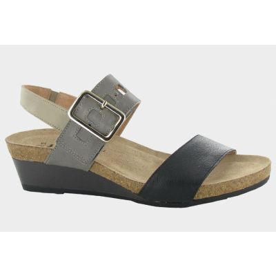 Naot Soft Black Leather with Foggy Gray Leather and Soft Beige Leather Dynasty Womens Sandals 5052-NUO