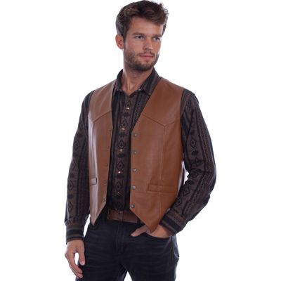 Scully Saddle Tan Soft Touch Lambskin Western All Leather Vest 507