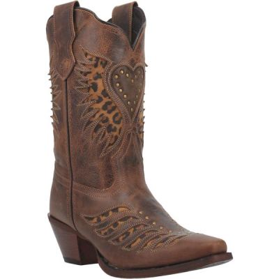 Laredo Brown with Animal Print Inlay Stella Womens Western Boots 52396
