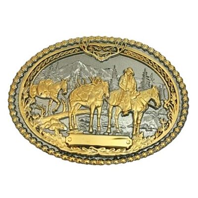 Montana Silversmiths Silver/Gold Pack Horses and RiderTwo Tone Attitude Mens Belt Buckle 61333P
