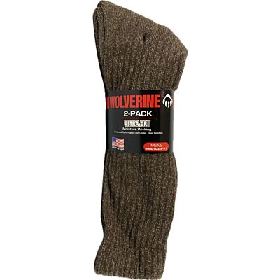 Wolverine Brown Ultra-Dri 2 pk Moisture Wicking Men's Socks 72909-BROWN