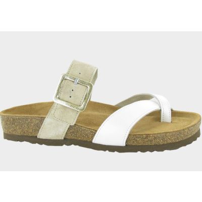 Naot White Pearl Leather and Sand Stone Suede Fresno Womens Sandals 8250-WDX