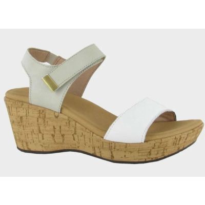 Naot Soft White and Soft Ivory Leather Summer Women's Wedge Sandals 87005-WGX
