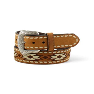 Ariat Brown with White Aztec Design Men's Leather Belt with Removable Buckle A1039802