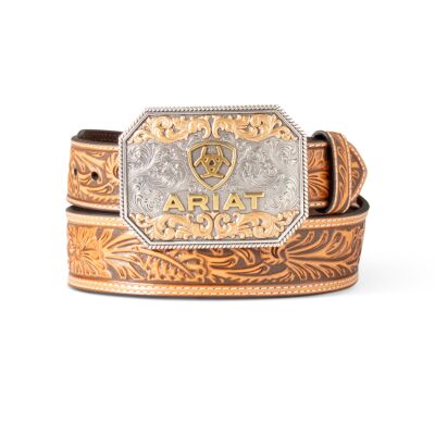 Ariat Tan Genuine Leather Men's Tapered Belt with Embossed Floral Body A1042208