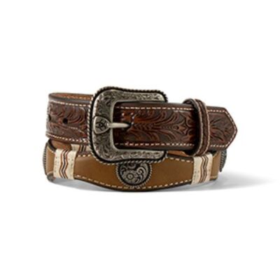 Ariat Medium Brown Boys Floral Embossed Belt with Western Conchos A1306644
