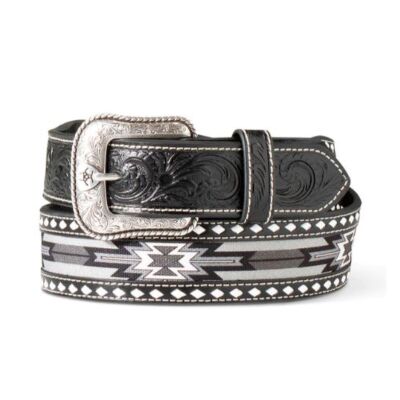 Ariat Black Genuine Leather Southwestern Inlay Children's Belt with Buck Lacing A1308101