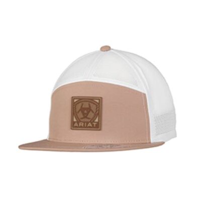 Ariat Tan Snap Back Men's Flat Bill Hat with a Square Ariat Patch A300088308