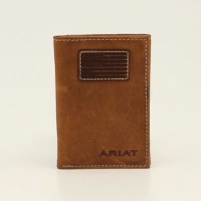 Ariat Medium Brown Mens Trifold Flag Patch Wallet A3548444