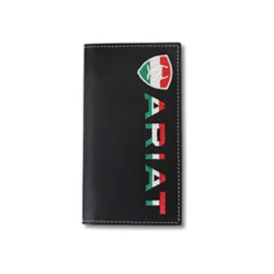 Ariat Black Men's Leather Rodeo Wallet with Mexico Flag Colors A3555101