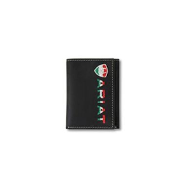 Ariat Black Men's Leather Trifold Wallet with Mexico Flag Colors A3555201