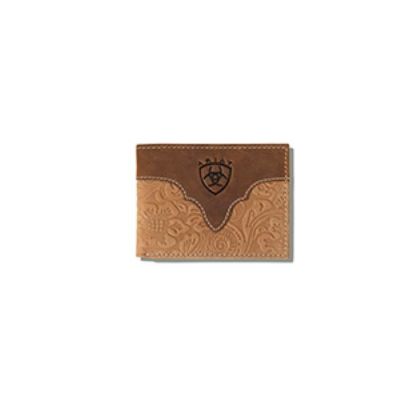 Ariat Men's Floral Embossed Bifold Wallet with Stamped Ariat Name and Logo A3555702