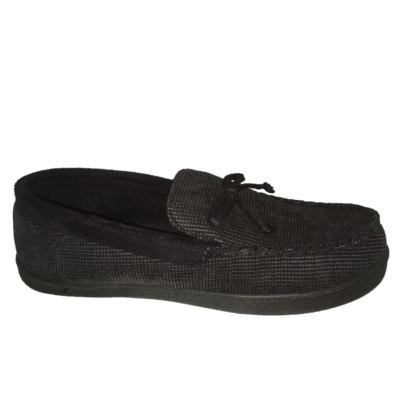 Isotoner Black Loafer Style Mens Slippers with Decorative Bow A9299BLK