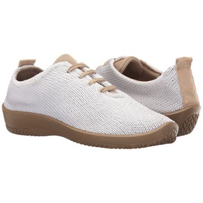 Arcopedico Stretch Knit Lace-Up  White/Tan Womens Comfort Shoes 1151-LS-03