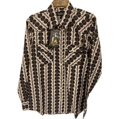 American West Brown/Beige Aztec Print Men's Longsleeve Collared Snap Front Shirt AW-203