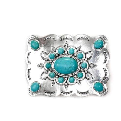 West & Co Turquoise and Silver Rectangular Concho Belt Buckle BKL002