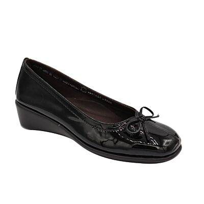 Eric Michael Black Patent Bonnie Low Wedge Women's Shoes BONNIE-BKPATENT