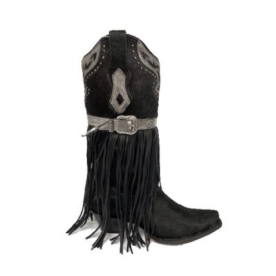 Corral Black Fur with Harness and Studs with Lamb Fringes Women's Snip Toe Western Boots C4082