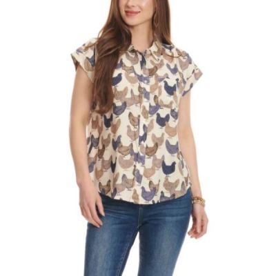 Cotton and Rye Outfitters Cream/Blue Hen Print Women's Short Sleeve Top CRW400M