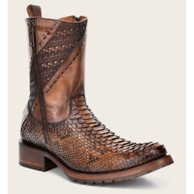 Cuadra Engraved Honey Genuine Python Leather Men's Boots CU425