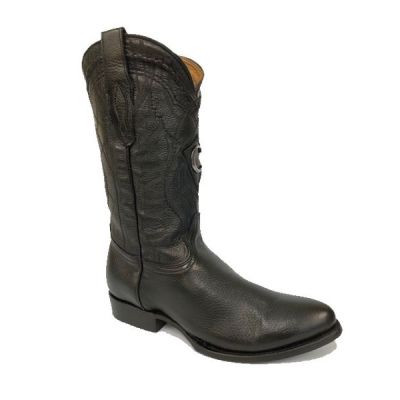 Cuadra Black Genuine Deer Leather With Metallic Monogram Men's Western Boots CU682