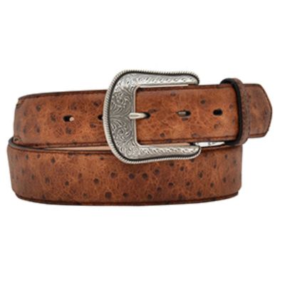 M and F Western Brown 3D Ostrich Print Leather 1 1/2 inch Mens Belt with Removable Buckle D1654