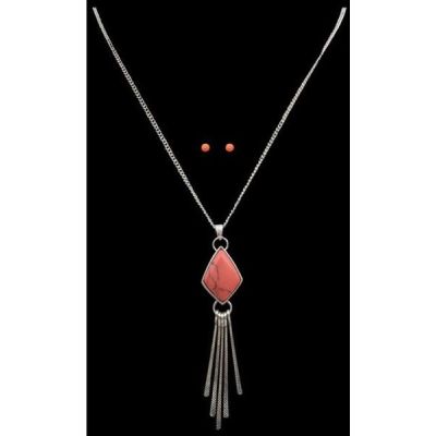 Anitque Silver with Diamond Necklace with Red Stone DEN1016SBCO
