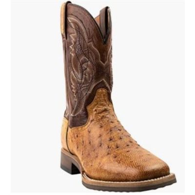 Dan Post Tan Saddle Hand Quill Ostrich Broad Square Toe Mens Western Boots DPP5712