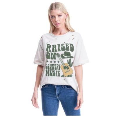Zutter Light Khaki Raised on Country Music Women's Tee Shirt F525-1992-LTKH
