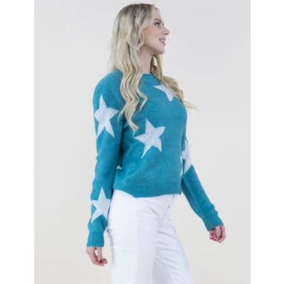 Original USA Turquoise Star Pattern Women's Crewneck Sweater FP62503-TQ