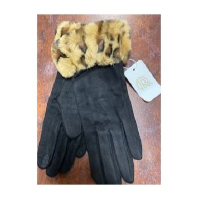 Very Moda Faux Fur Leopard Cuff Gloves GL12282