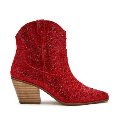 Matisse Red Harlow Womens Rhinestone Western Ankle Boots HARLOW-RED