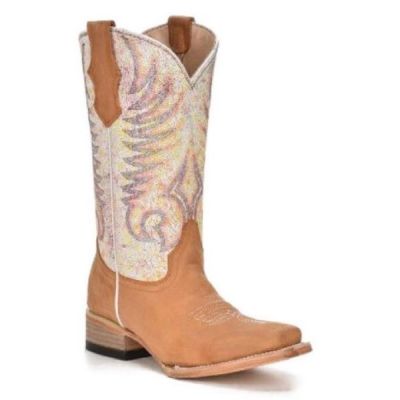 Circle G by Corral Teen Tan and White Square Toe Boots J7125