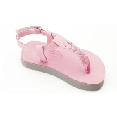 Kid T-Street Pink Grey Premier Leather Center Braid with Ankle Strap Kids Rainbow Sandals
