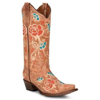 Circle G by Corral Cognac Embroidered Floral Womens Western Boots L5847