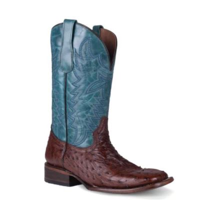 Circle G by Corral Chocolate/Blue Men's Ostrich Square Toe Western Boots L6050