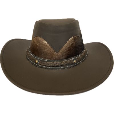 London Milan by Lebo's Brown Leather Men's Hat with Braided Hatband and Cowhide Inset LM-CHH5016