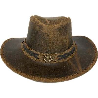 London Milan by Lebo's Distressed Tan Leather Crazy Western Hat LM-T92