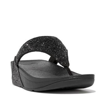 Fitflop Black Glitter Lulu Women's Toe Post Sandals X03-339