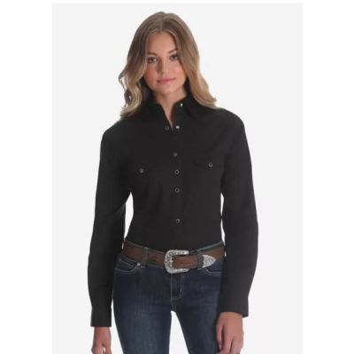 Ladies Wrangler Long Sleeve Solid Snap Black Western Shirt LW1002X