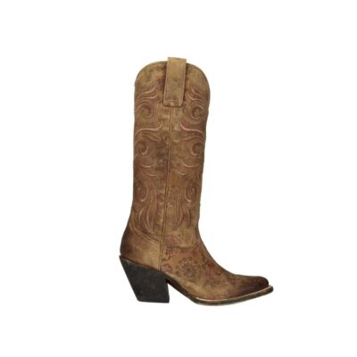 Lucchese Tan Floral Laurelie Women's 13 inch Cowhide Leather Western Boots M4951-NA