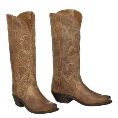 Lucchese Tan Burnished Patsy Women's 13 inch Mad Dog Goat 7 Toe Triad Boots M5109.74-2352