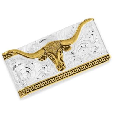 Montana Silversmiths Two-Tone Carved Longhorn Money Clip MCL5235