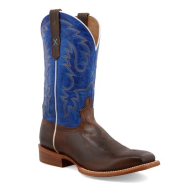 Twisted X Dark Chocolate & Brilliant Blue 12 inch Rancher Men's Wide Square Toe Western Boots MRAL029
