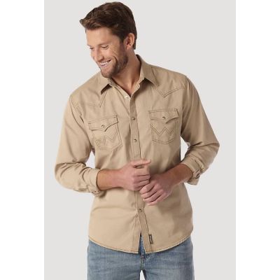 Wrangler Tan Contrast Trim Western Two Snap Flap Pocket Men's Long Sleeve Shirt MVR502T
