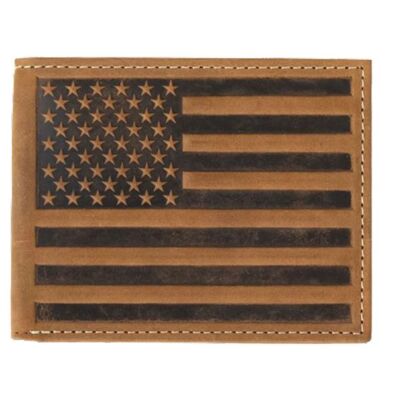 Nocona Brown Genuine Leather Men's Bifold Style Wallet with Embossed Flag Design N500044202