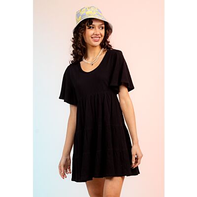 Very J Black Women's Short Sleeve Dress Multi-Tier Babydoll Mini Dress ND30832-BLK