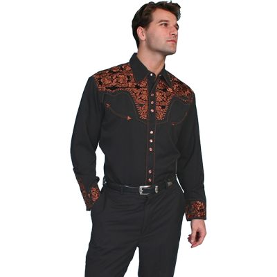 Traditional Gunfighter Floral Design Long Sleeve Western Mens Shirts
