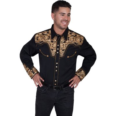 Scully Gold Men's Long Sleeve Snap Frontl Tooled Embroidered Shirt  P-634