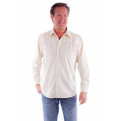 Scully Ivory Men's Long Sleeve Snap Front Tooled Embroidered Shirt  P-634